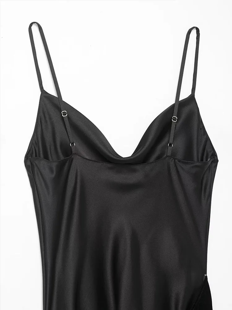 HH Frauen Mode Fransen Samt Patchwork Party Langes Kleid Weibliche Elegante Schwarze Abendkleid Sexy Ärmelloses Hosenträger Kleid