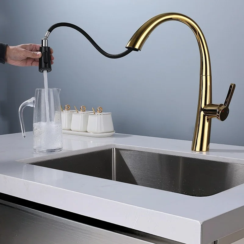 SUS304 stainless steel Moon Bay pull-out kitchen faucet with hot and cold water for washing vegetables