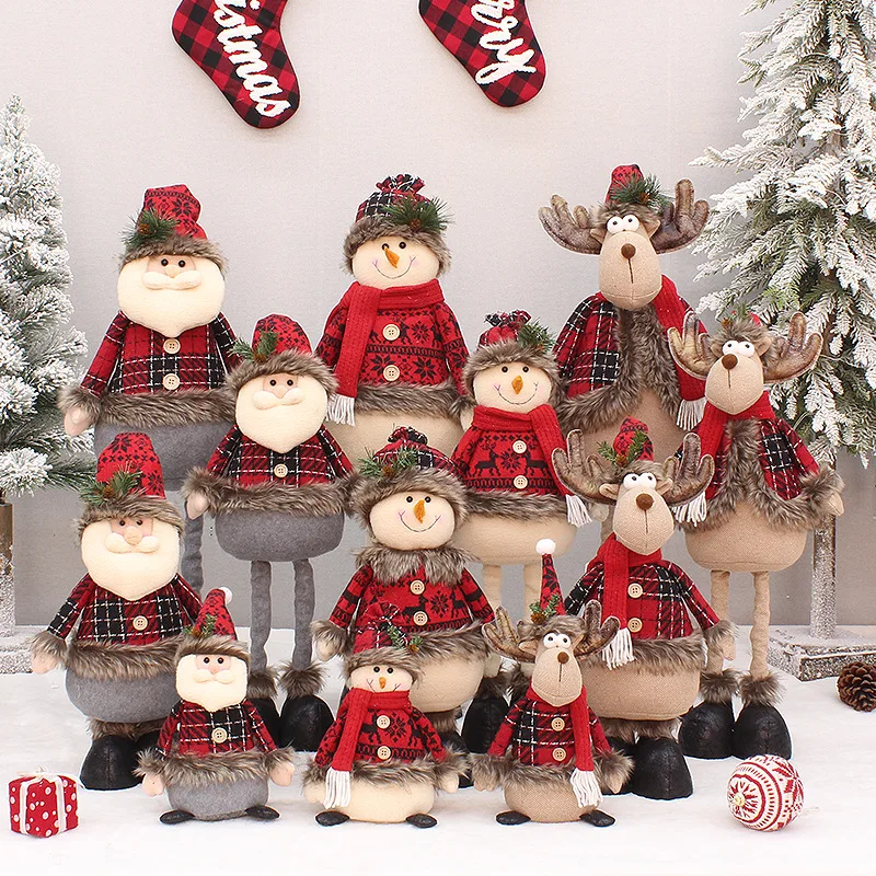 

Christmas Telescopic Doll Red Grid Fabric Doll Gift for Elderly Snowman Shopping Mall Decoration Accessories