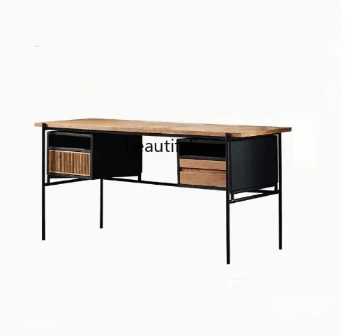 

FG40Modern Simple Color Matching Desk Quiet Style Designer Creative Solid Wood Light Luxury Desk Mid-Ancient Retro Computer Desk