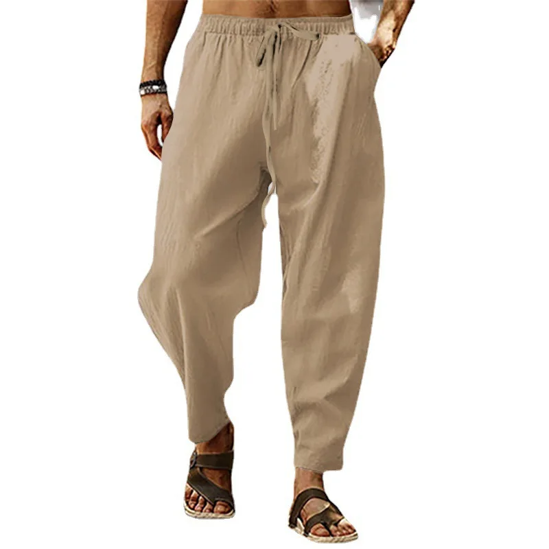 2024 Foreign Trade Europe and America Summer Men's Pants Hip Hop Breathable Loose Casual Sports Hemp Pants