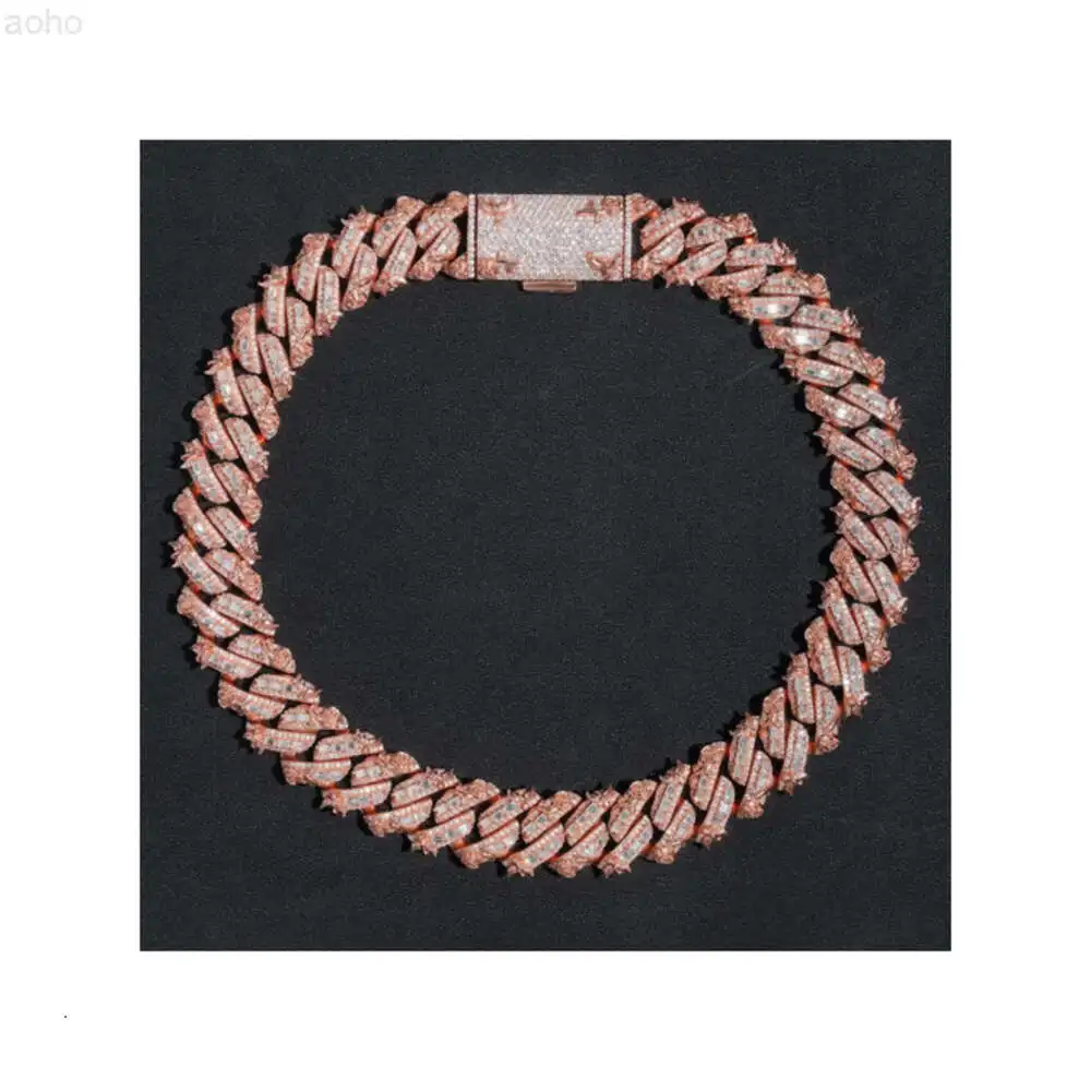 

Silver Stamped 18k Rose Gold Plated Tapered Baguette Prong Set Cuban Link Chain Complete with Vvs1 D-colour Moissanite Diamonds