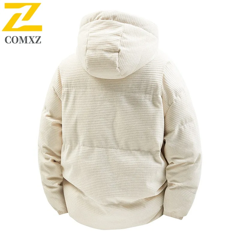 COMXZ 2025 Autumn Winter Hooded Stand Collar Cotton Jacket Waterproof Windproof Solid Color Warm Unisex Loose Fit Fashion Coat