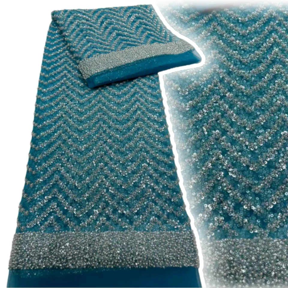 

Black Luxury Nigerian Sequins Lace Fabric 2025 High Quality Beaded Lace Fabric for Wedding Party Season Dress 5 Yards TP1718