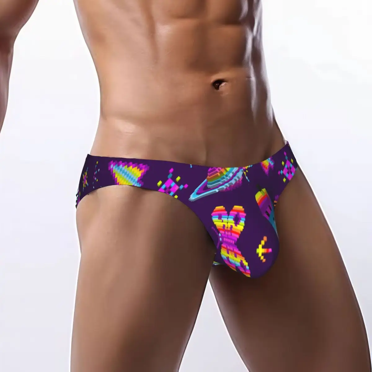 

Men's Sexy Briefs Breathable Bikini Rainbow Color Robot Cute Men Underpants Low Cut Man Underwear Panties