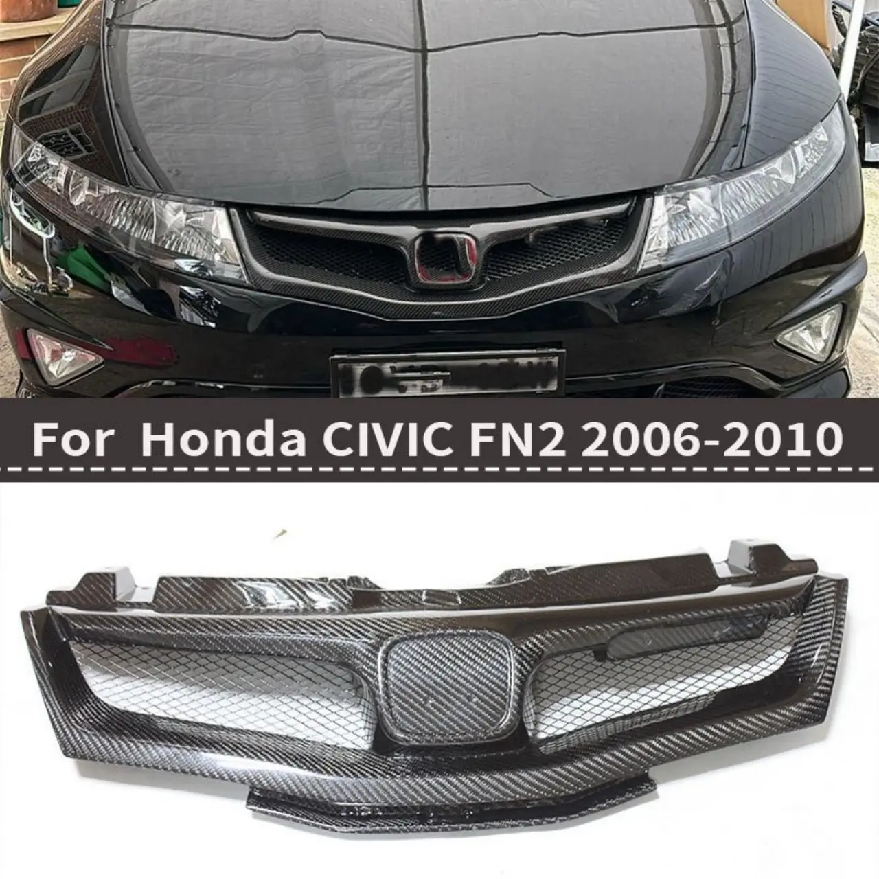 

For Honda Civic FN FK FN2 TYPE R 2006 2007 - 2012 Real Carbon Fiber Front Grille Mu-gen Style FPR(Unpainted) Grilles