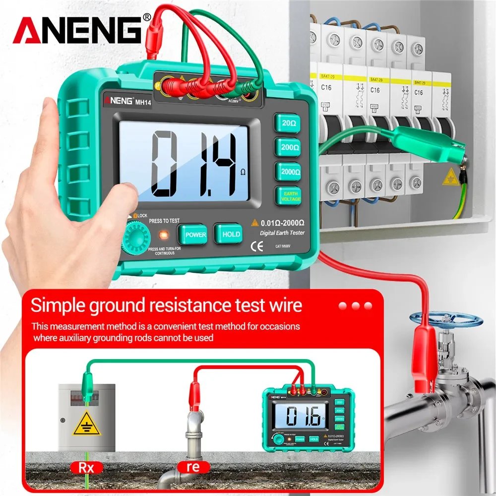 Imagem -02 - Aneng Mh14 Multímetro Digital Profissional Testador de Resistência à Terra Ac200v Medidor de Tensão Megôhmetro Voltímetro Ohm Tester Ferramenta