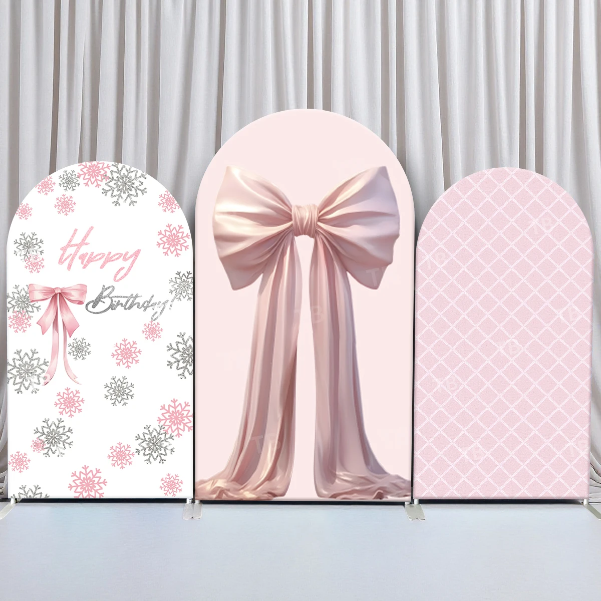 

TB Pink Bow Tie Arch Backdrop Cover for Girls Birthday Party Decortion Baby Shower Photo Background Wall Elastic Fabric Banner