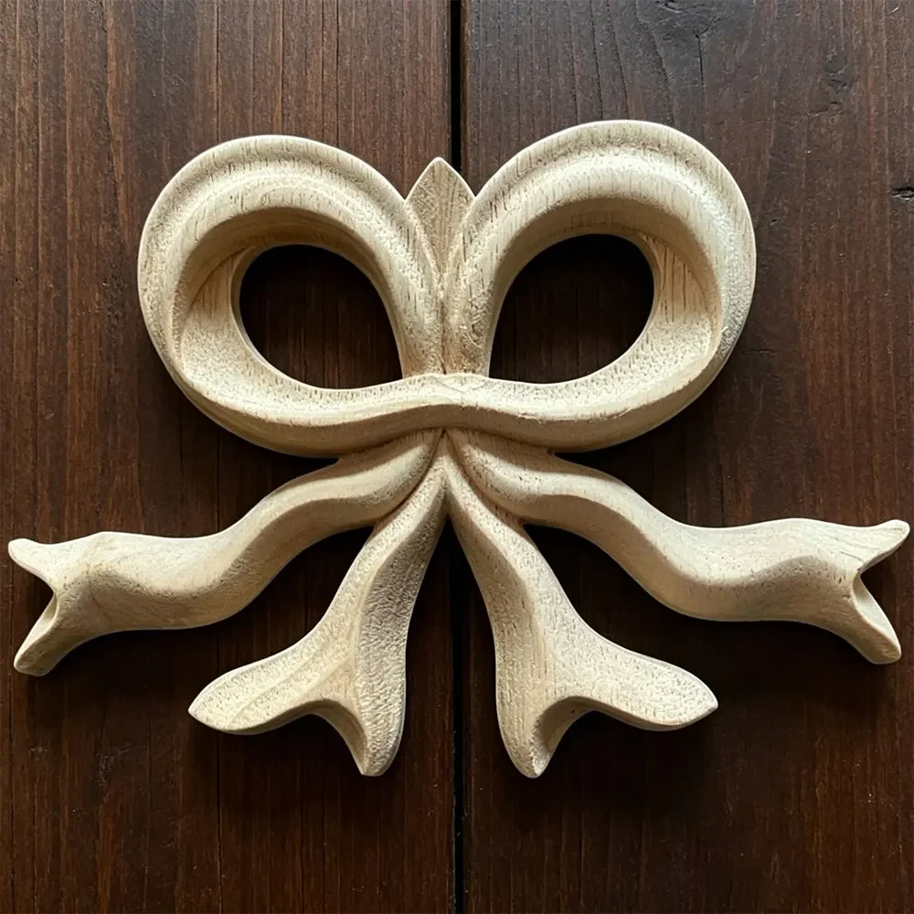 2PCS Woodcarving Corner Decal Unpainted Wood Decal Corner Onlay Applique Frame Home European 3D Bow Decor Home 20cm