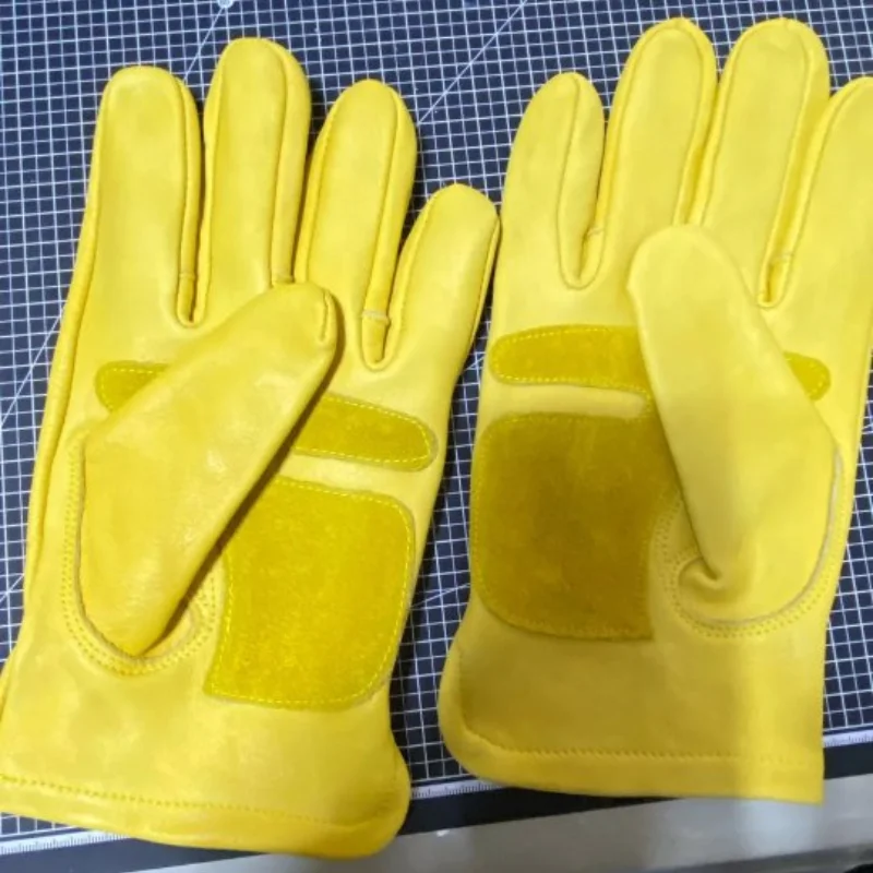 Skórzane rękawice motocyklowe ze skóry bydlęcej kolarstwo sportowe antypoślizgowe Retro żółte ochronny zabezpieczający wyścigowe rękawiczki