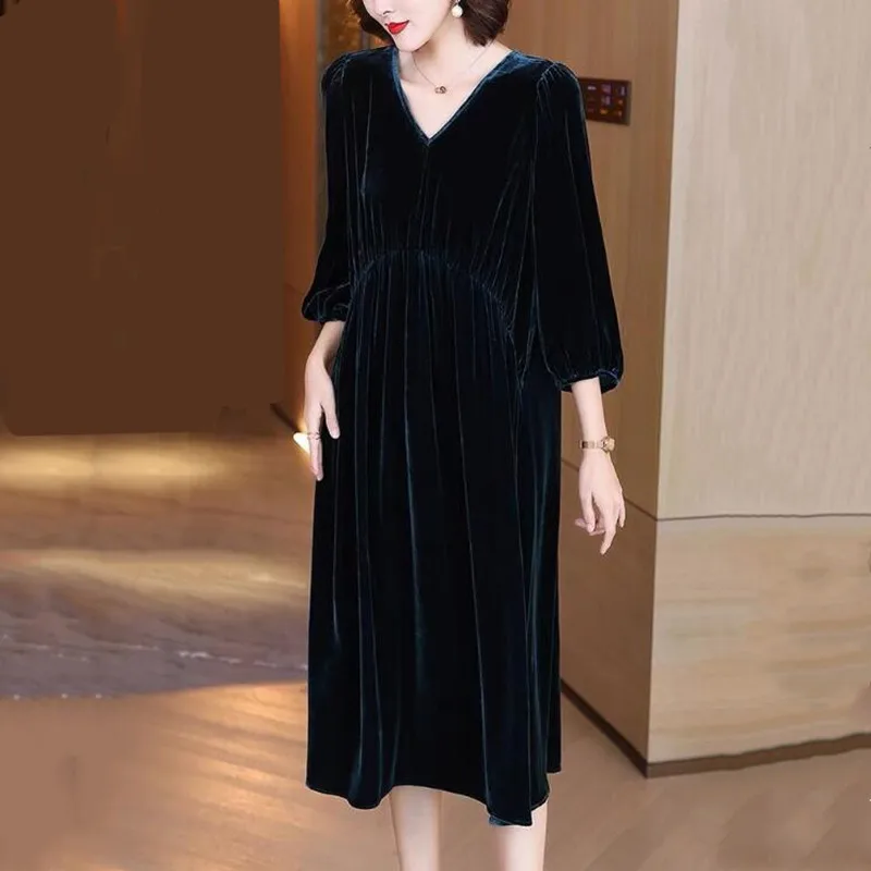 2025 Herbst und Winter Damen langes Samtkleid lose lässige Abendpartykleid Europa Amerika elegantes Velourskleid Y2K-Kleidung
