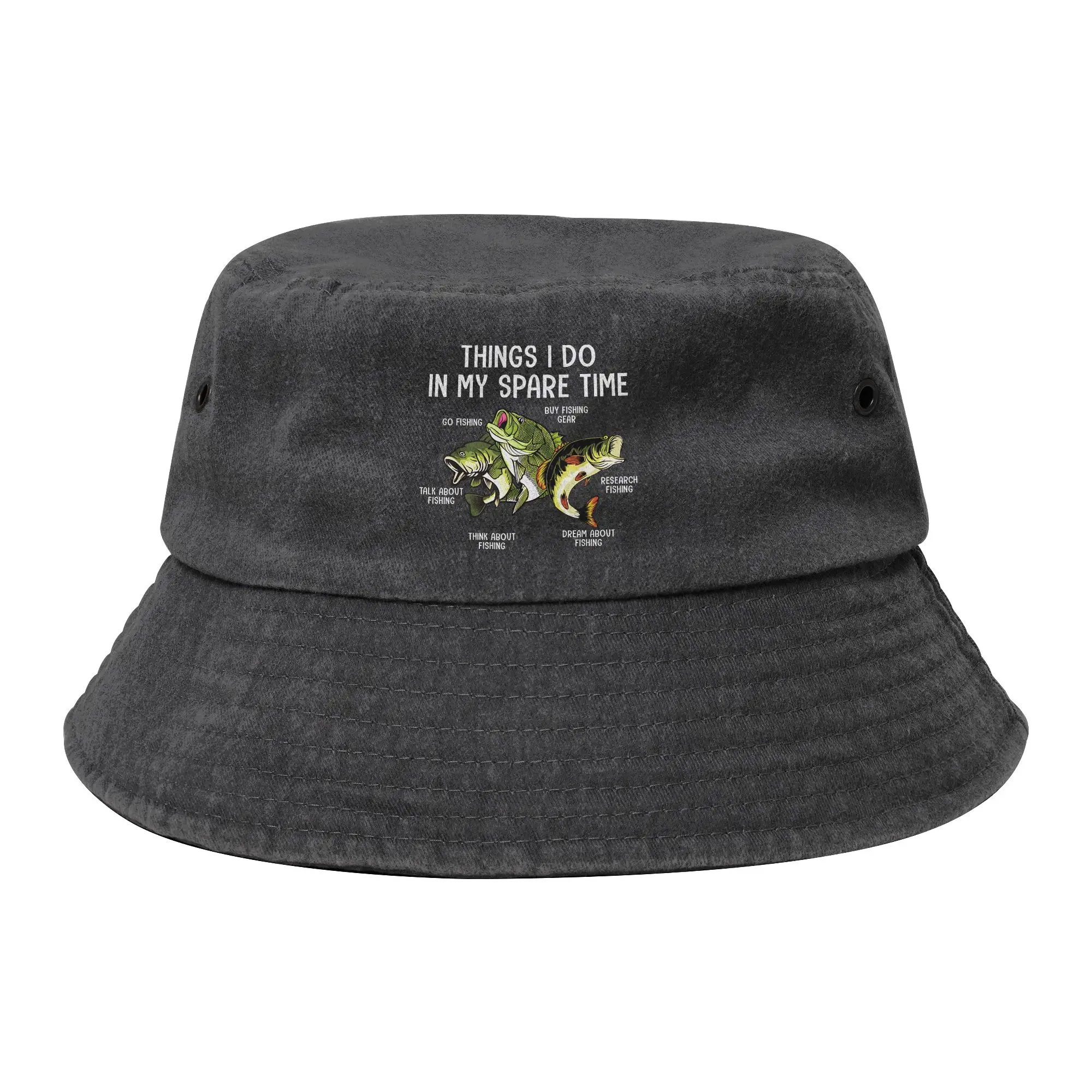 Things I Do In My Spare Time Go Fishing Bucket Hat Unisex Foldable Camping  Distressed Denim Fishing Caps Hot Summer Bob Hat