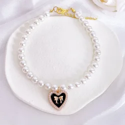 Fashion Pet Collar Pearl Bow Necklace Cat Jewelry Cute Collar Puppy Accessories Dog Chain Chihuahua Wedding Jewelry Stuff