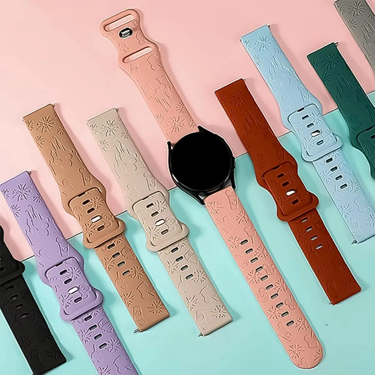 20mm Castle Floral Engraved Band for Samsung Galaxy Watch 7 6 5 4 Silicone Cute Fancy Sport Strap for Watch 5 Pro/Active 2 image 2