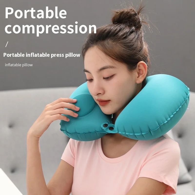 

Press Inflatable Neck Pillow Travel Portable Airplane Pillow Compact Foldable U Shape Nap Neck Support Must Have Gear