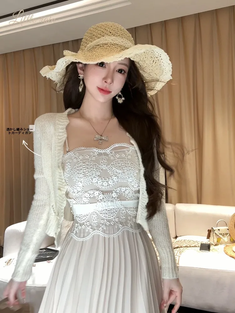 

Leakage Light Knitted ort Thin Cardigan Air Conditioner irt Outerwear Spring 2026 Casual Sle Regular Fit Polyester Fiber