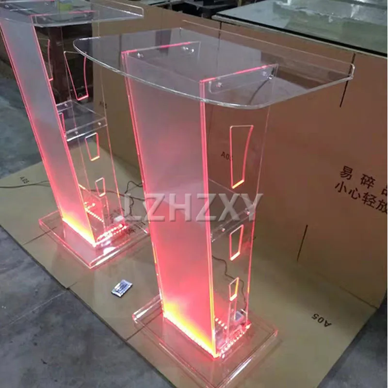 Led Arc Acrylic Podium Church Pulpit Modern Rostrum Award Reception Platform Speaker Bracket Clean Transparent Plexiglass