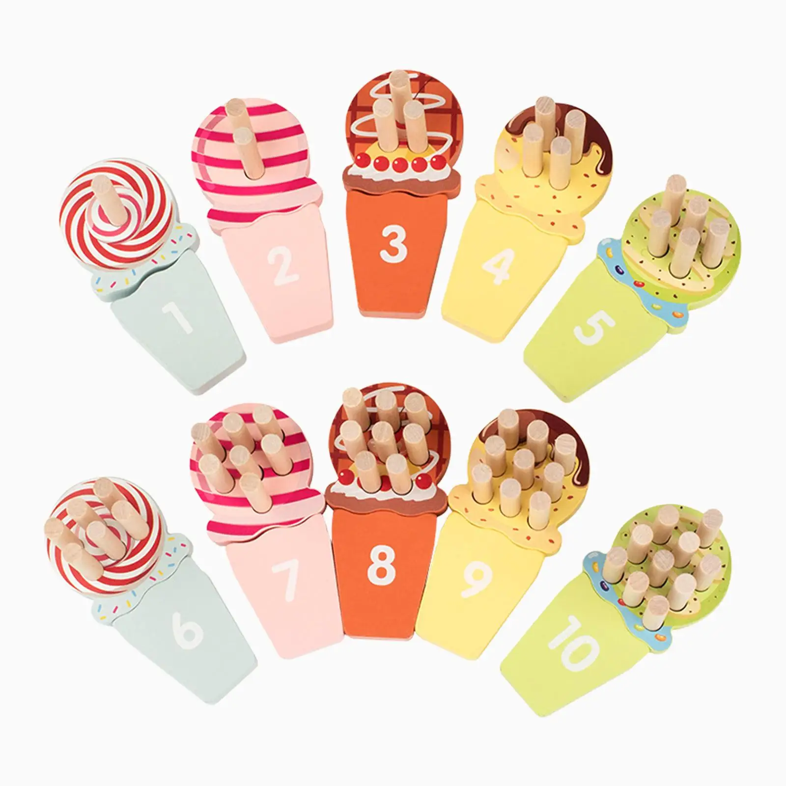 Giocattolo coordinato con numeri di gelato Abilità motorie fini Coordinazione occhio-mano Gioco di matematica, blocchi impilabili Giocattolo sensoriale per bambini piccoli