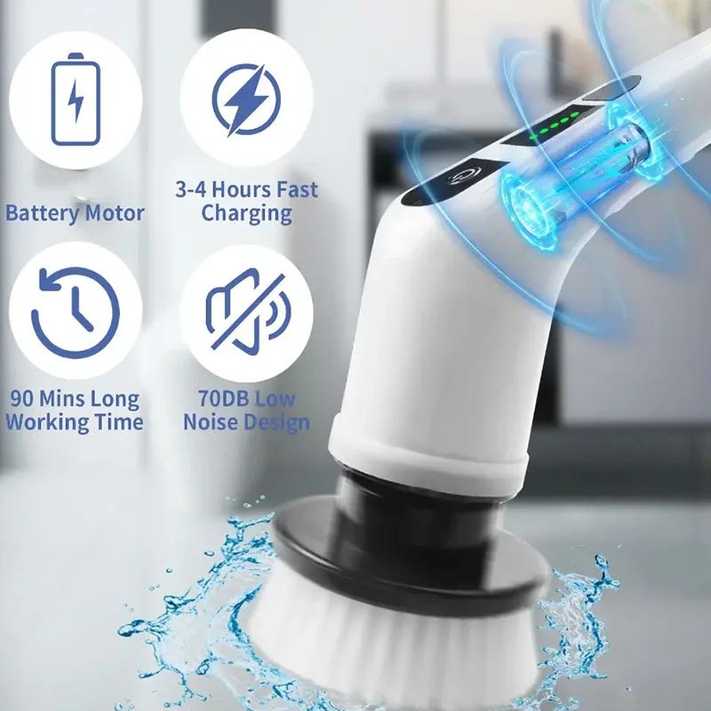 Spazzola per pulizia elettrica 7 in 1 Spazzola per pulizia bagno cucina multifunzionale Macchina per pulizia rotativa elettrica senza fili