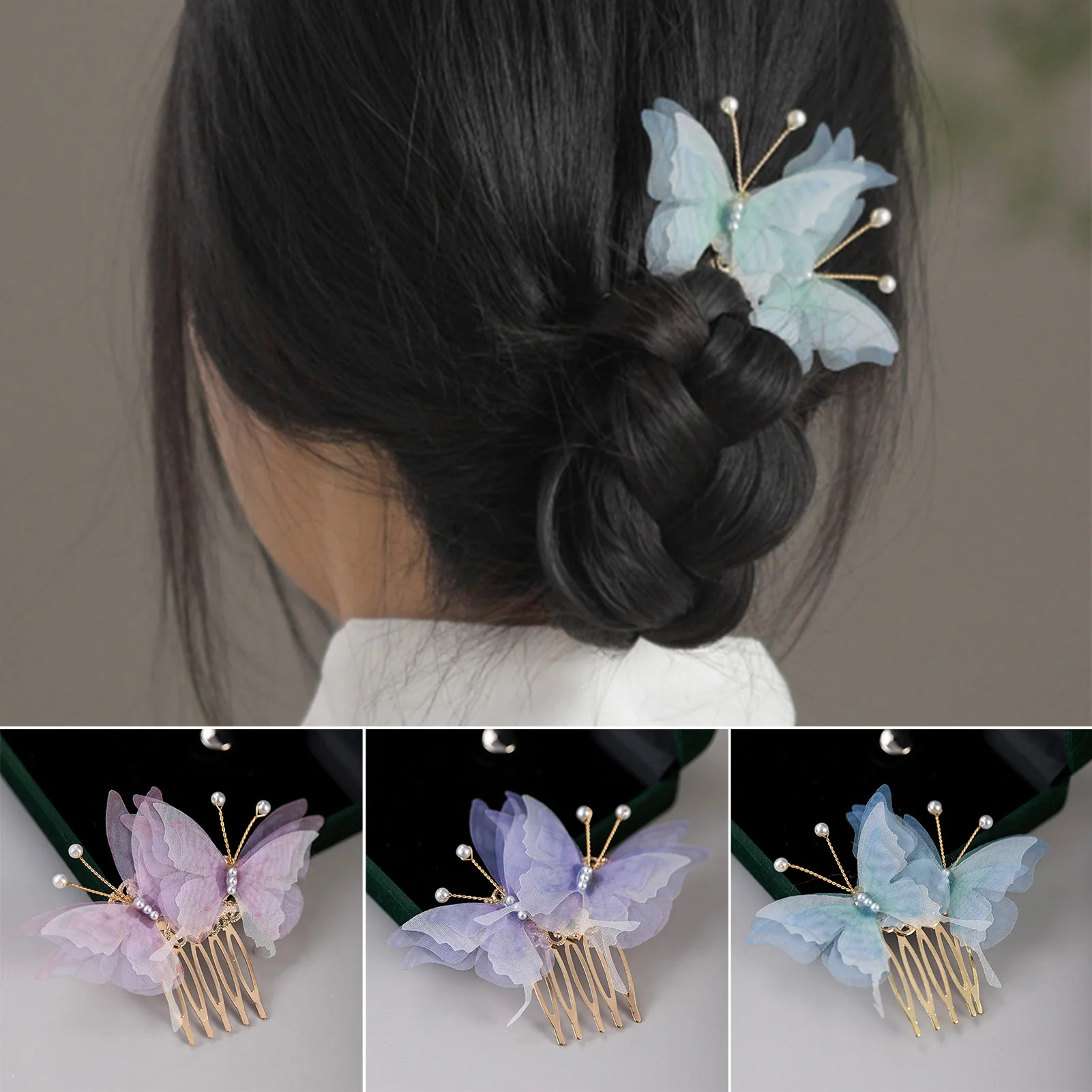 Peine de pelo nupcial con decoración de mariposa con decoración de perlas, pasador de Peine elegante para mujer, accesorios para el cabello de boda