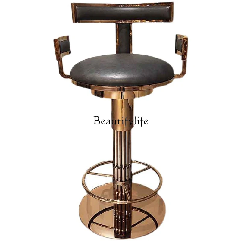 

Light Luxury Modern Stainless Steel Rotating Bar Chair Creative High Stool Front Desk Multifunctional Adjustable Bar Chair