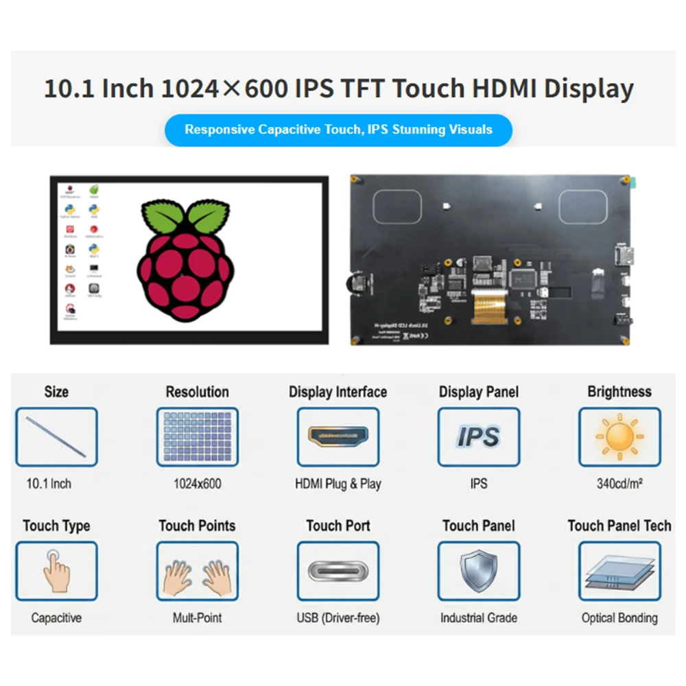 

10.1 Inch 1024×600 HD-MI Interface Raspberry Pi Capacitive Touch Screen TFT LCD Display