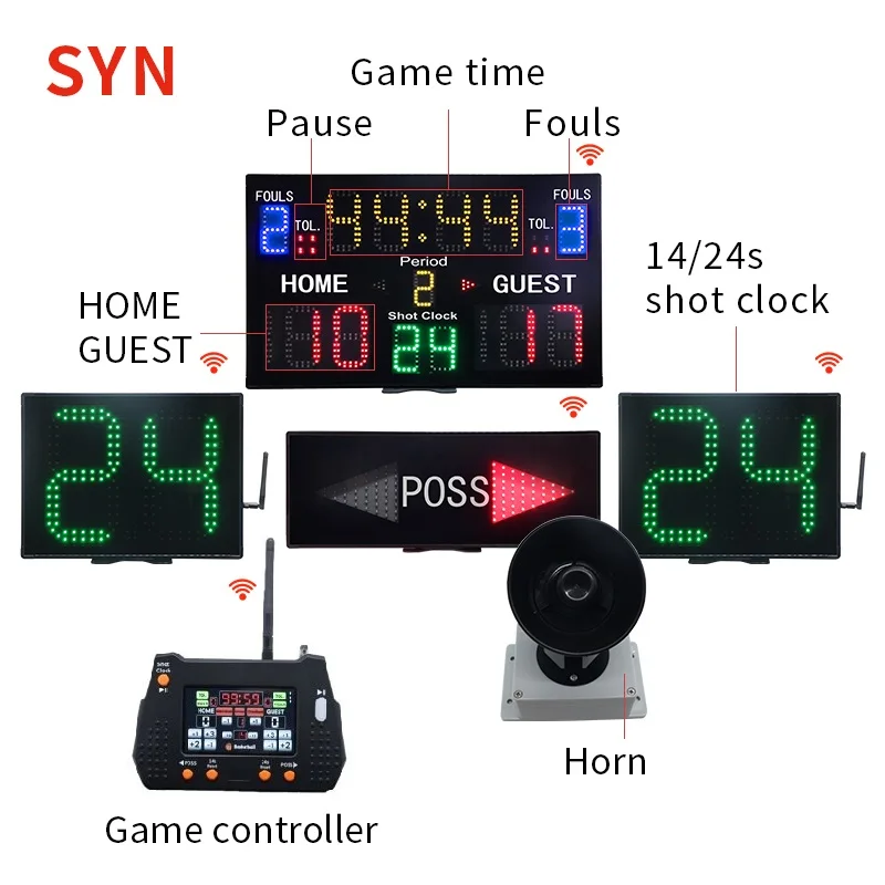 18650 Built-in Battery or  Digital LED Basketball Scoreboard with 24s Clock Game Console