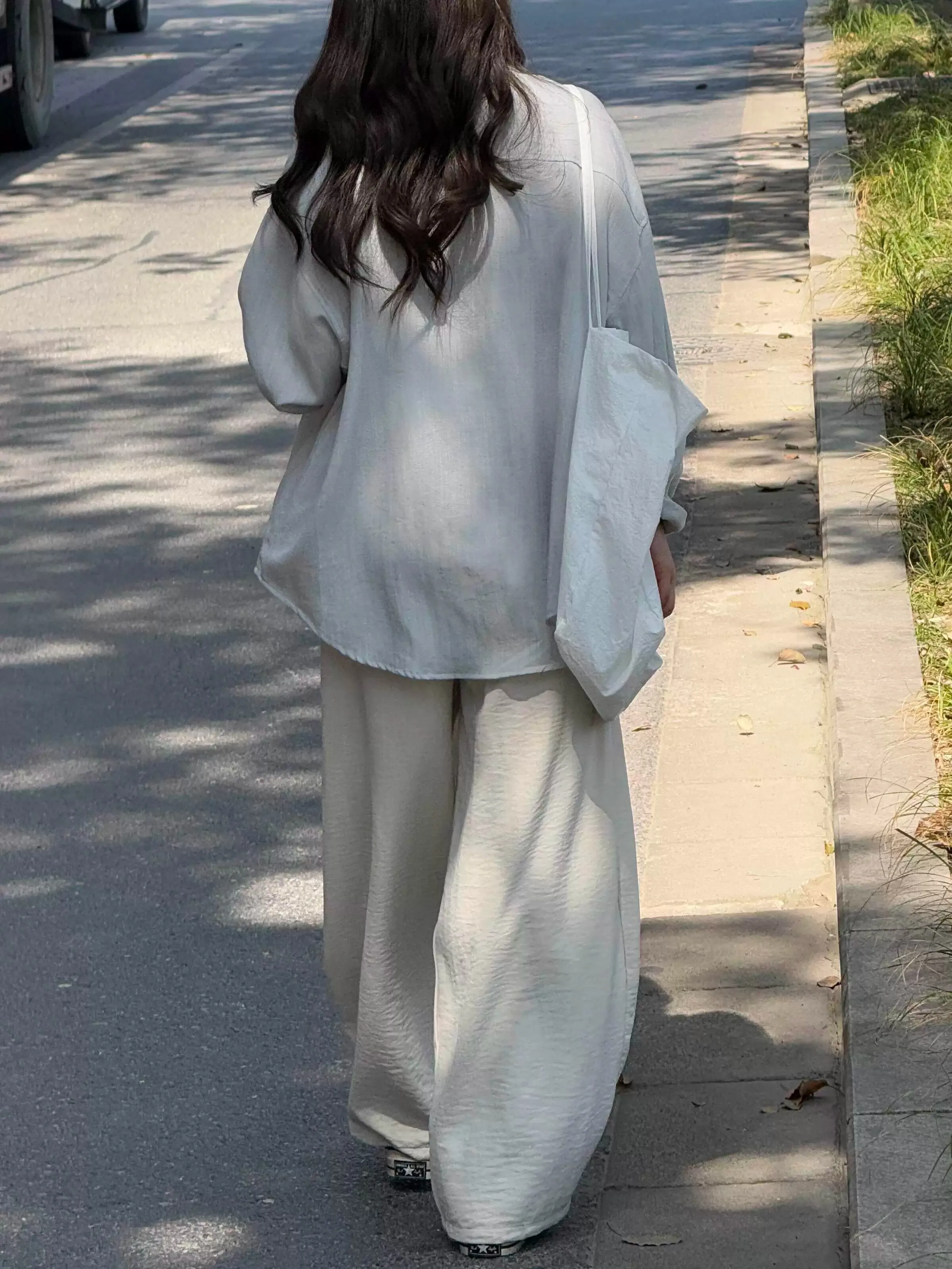 Cloud Gray Blue Sunscreen Shirt Women Summer Loose Lazy Relaxed Old Money Style Casual Long Sleeve Shirt Coat