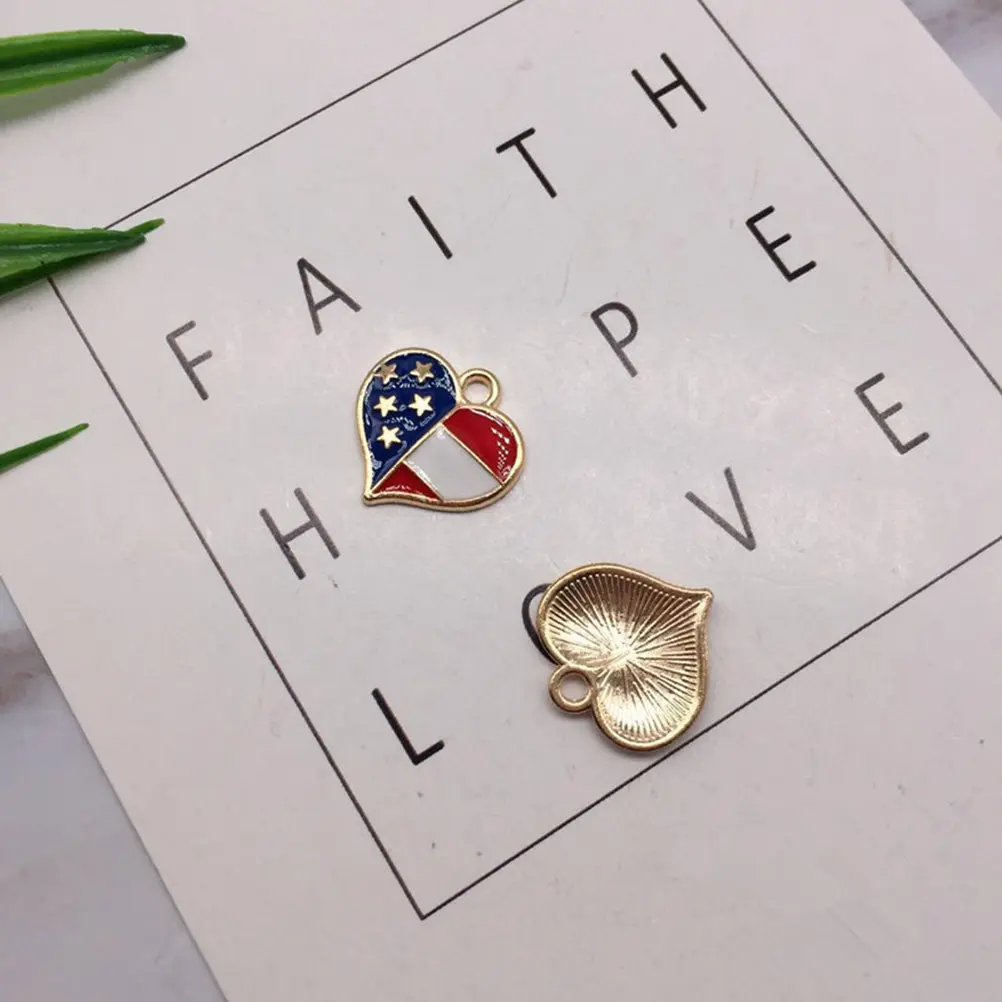 

20Pcs American Flag Heart Pendant Charm Alloy DIY Necklace Bracelet Jewelry Making Independence Day Gift Accessories