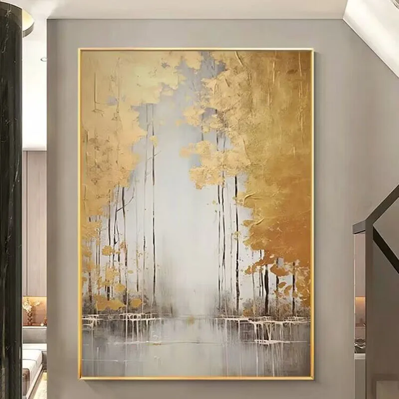 

Абстрактная ручная картина маслом Золотой лес Картина маслом для спальни Столовая Ручная картина маслом Настенная живопись на холсте Living