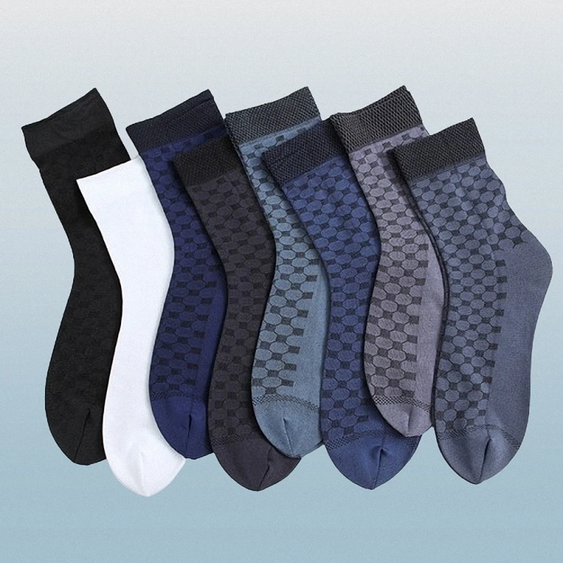 Calcetines de tubo medio a cuadros para hombre, medias finas de alta calidad con tacón de cinta antienganche, informales y duraderos para negocios, 5/10 pares