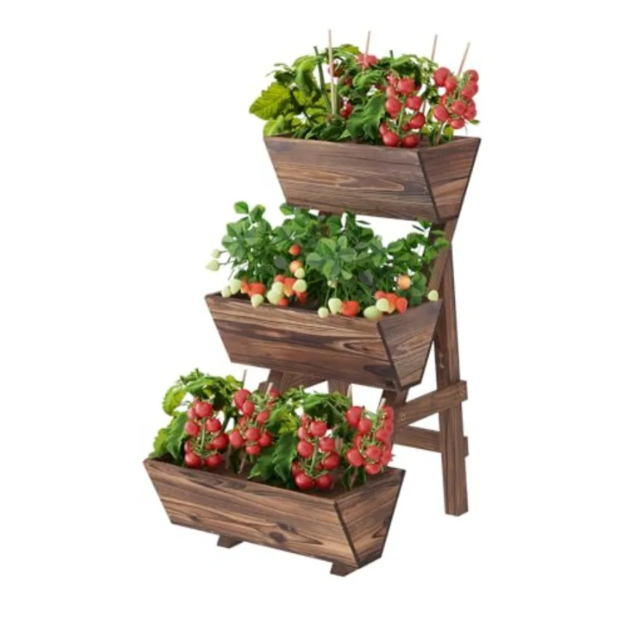 

Трехуровневая вертикальная грядка из карбонизированного дерева на ножках, многоярусная кашпо для патио и балкона, отдельно стоящая деревянная подставка для цветов