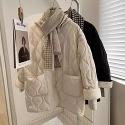 Autumn Winter Parkas Quilted Jacket Women Warm Lightweight Cotton Coat Lambswool Patchwork Long Sleeve Single-breasted Jacket