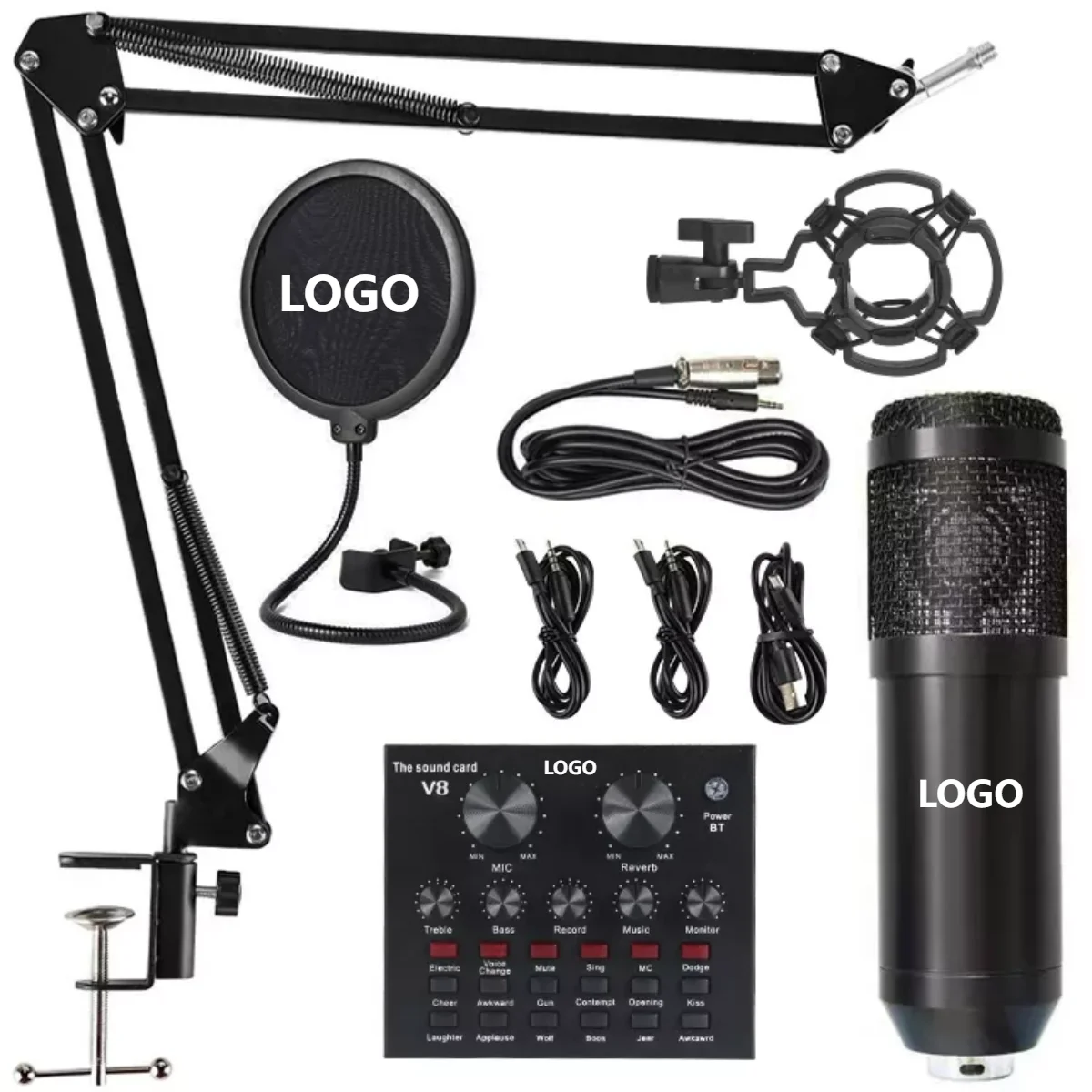 BM 800 Microphone Home Studio Recording Equipment Condenser Set with V8 Sound Card for Computer/Audio/KTV