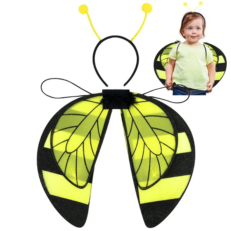 Art Bee Costume Set Honeybee Wings Headband For Pretend Play Girls Fairy Princess Bee Halloween Birthday Party Favors Gift Toys