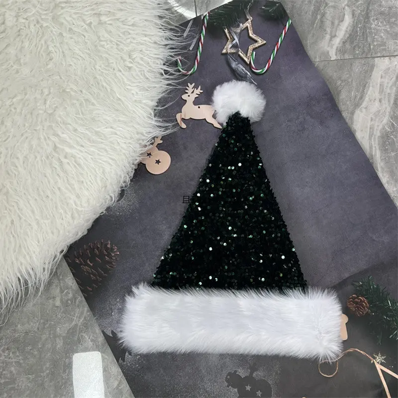 قبعة عيد الميلاد بطبقة مزدوجة مع ترتر كامل، قبعة ملونة، موسعة، ديكور، جديدة، 33 × 45 سم