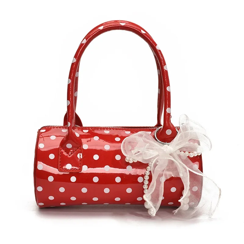 حقيبة موجة نقطة الموضة القوس النمط الغربي تنوعا المحمولة حقيبة كتف واحدة أسطوانية #6