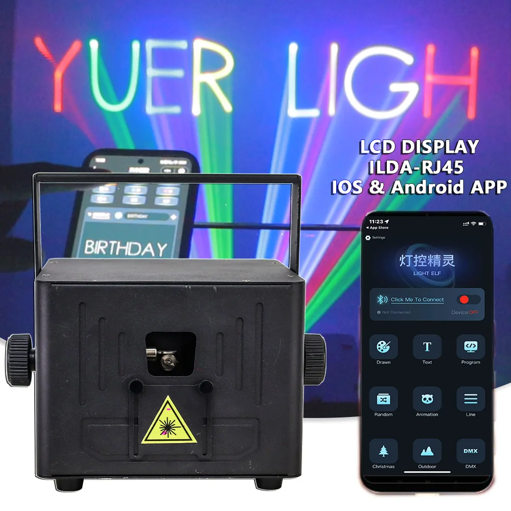 YUER Bluetooth APP Control 5W RGB Laser Stage Lighting For Wedding Party Decoration ILDA RJ45 Interface Birthday Dj Disco Lights