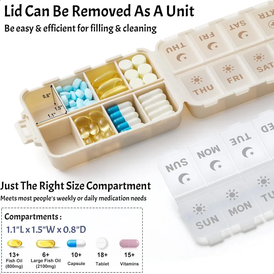 منظم حبوب منع الحمل قابل للطي والمحمول مرتين في اليوم مع مقصورات إضافية ملصقات محفورة أسبوعيًا 7 أيام AM PM صندوق دواء أسبوعي D #3