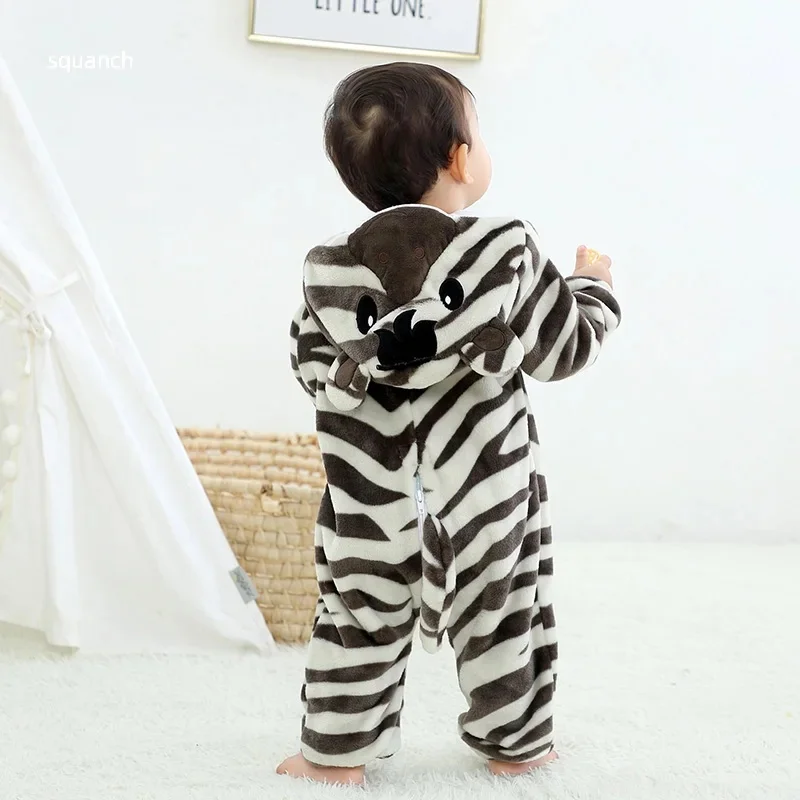 Disfraz de cebra para bebé de 0 a 3 años, traje de Cosplay de animales para Halloween, traje kigurumis para niño y niña, ropa cálida de invierno para bebé, mono para fiesta y festival