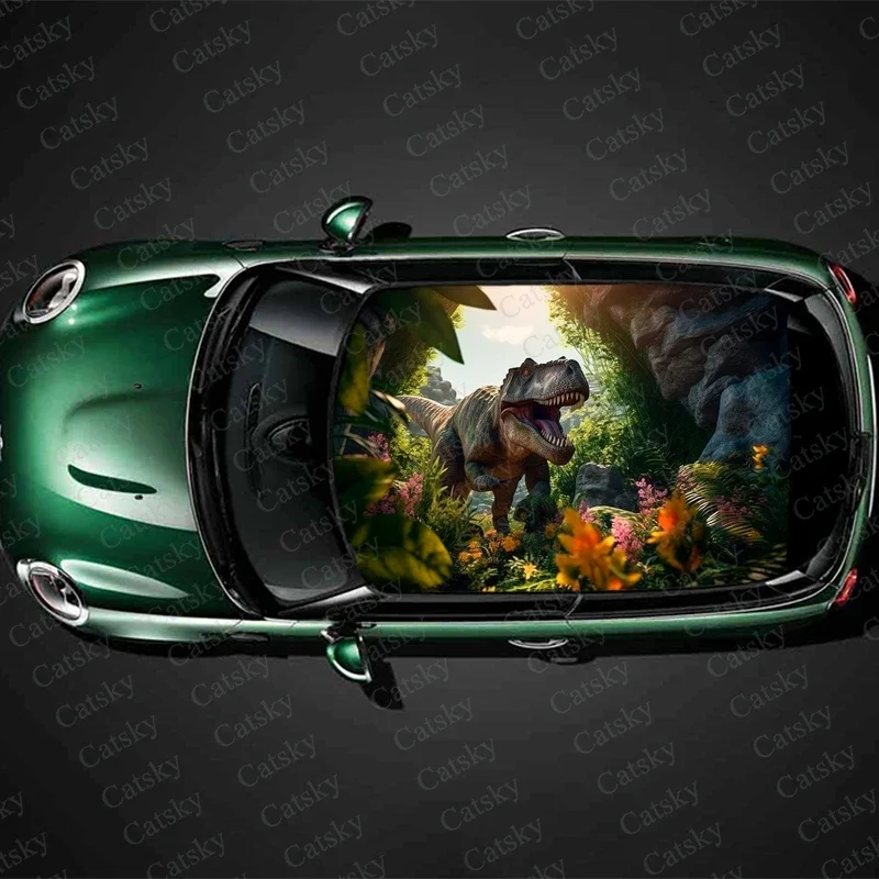 Dinosaur in Jungle Car Roof Sticker Wrap Racing SUV Accessories Packaging Painted PVC Custom Car Graphic Decal