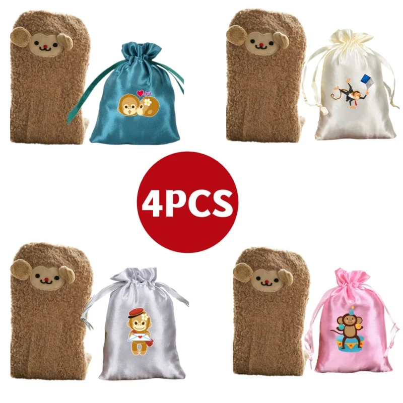 4 pairs of coral fleece women's socks  cat cartoon winter thick and warm Christmas gift bag socks, home floor sock
