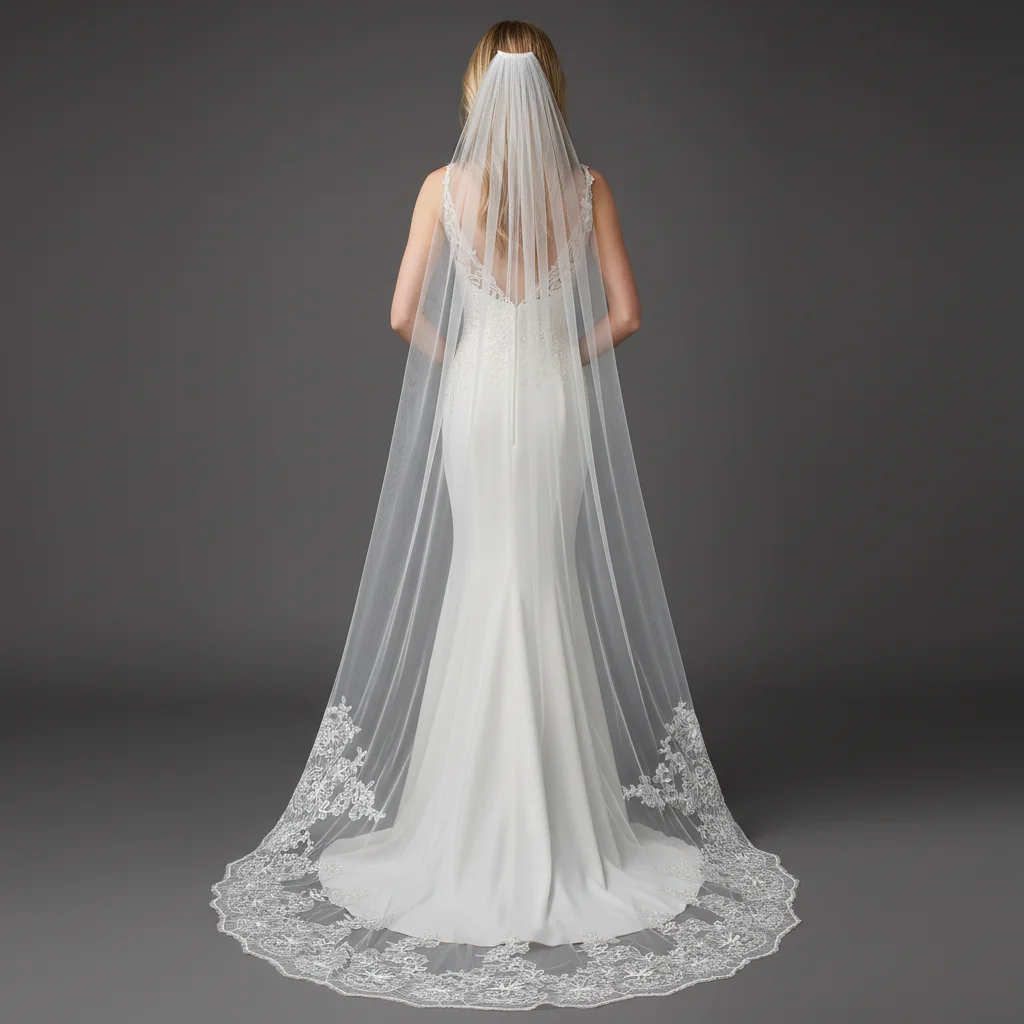 

Изысканная свадебная фата с кружевной отделкой и пайетками, длинная фата в стиле катахедриал для невесты, роскошный свадебный аксессуар для головы G39