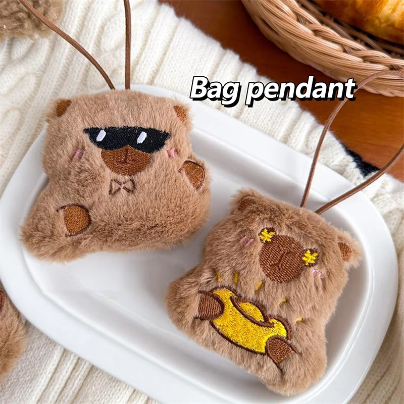 Cute Capybara Plush Toy Soft Stuffed Doll With Lanyard Keychain Backpack Pendants Bag Hanging Ornaments Couple Accessories Gifts