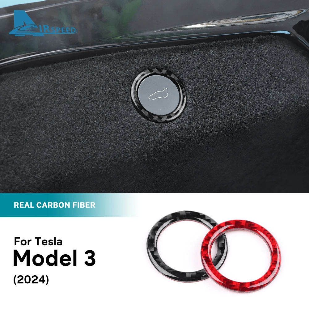 Adesivo de fibra de carbono macio real para tesla modelo 3 highland 2024 botão interruptor do porta-malas do carro quadro interior guarnição