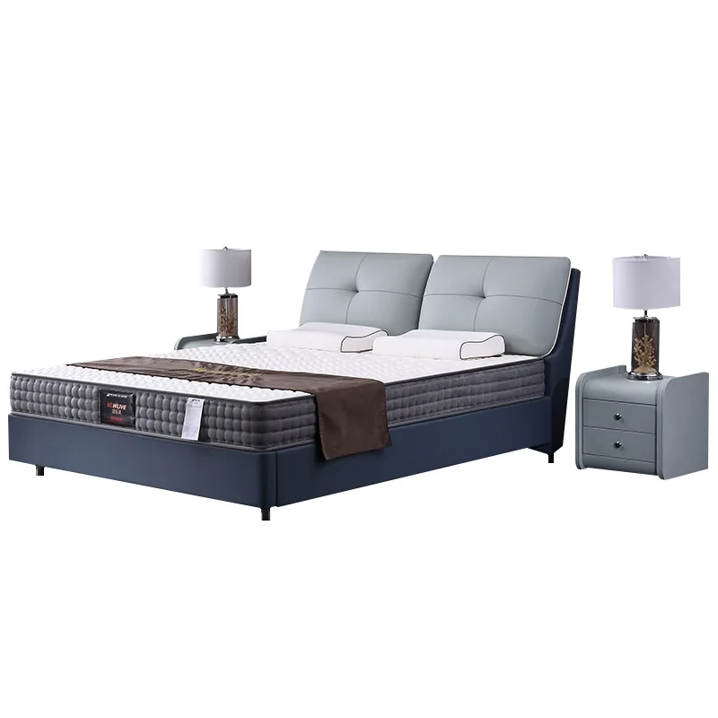 

High end atmospheric master bedroom leather bed, minimalist soft bag double wedding bed