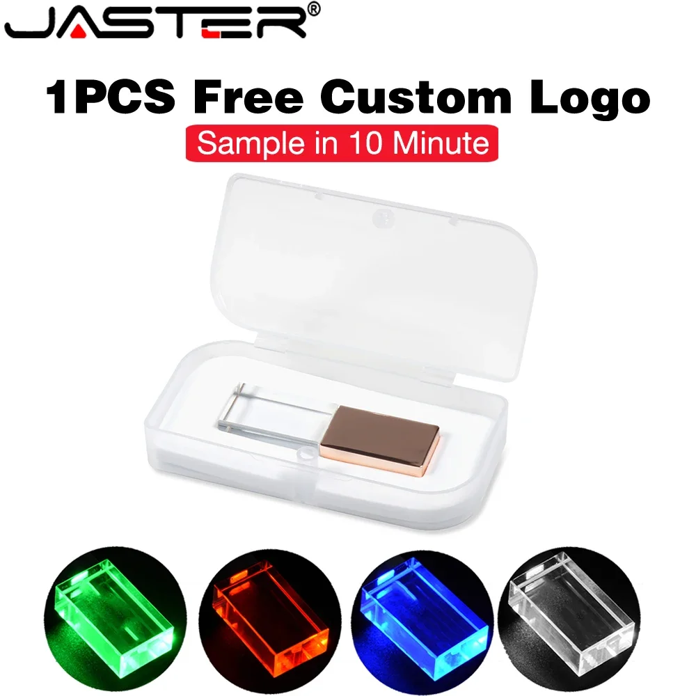 Red LED USB 3.0 Flash Drive 128GB Free Custom Logo Memory Stick Golden Crystal Pen Drive Transparent Box Pendrive Creative Gift