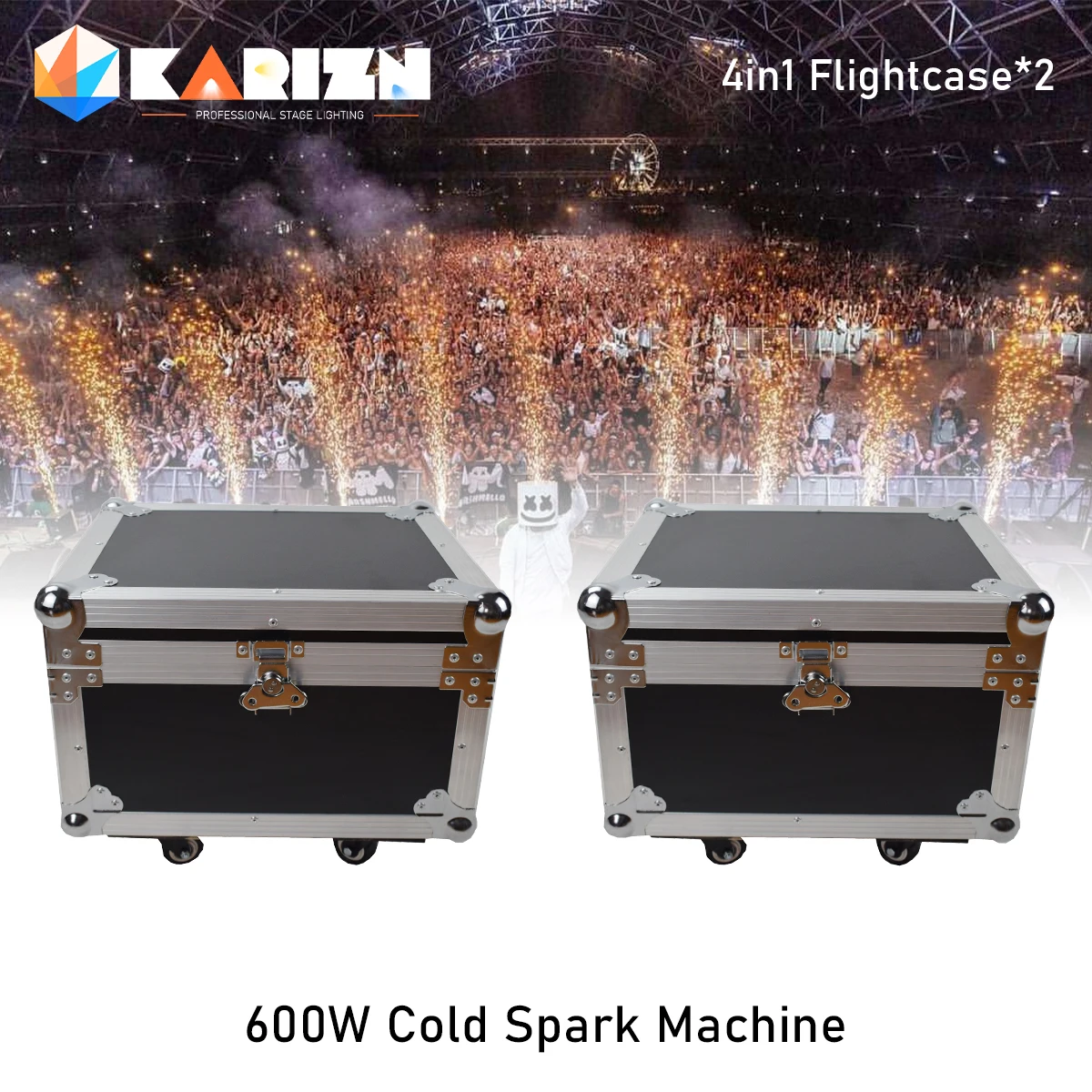 Taxe de Flightcase 4 en 1 pour Machine à enquêter d'Artifice Ti Power, Appareil à Étincelles Froides de 600W, 600W, DMX, 600W, Scène de Fontaine, 2 Pièces