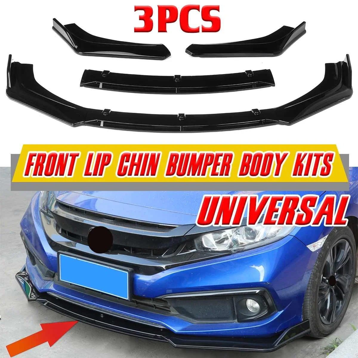 

3pcs Universal Car Front Bumper Lip Body Kit Spoiler ABS Bumper Lip Deflector Lips For LEXUS GS350 For Subaru WRX STI For Chevy