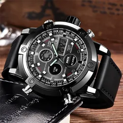 Students XINEW Brand Watches Men Casual Leather Band Alarm Stopwatch Multi-function Sports Watch Black Relogios Masculinos 2025